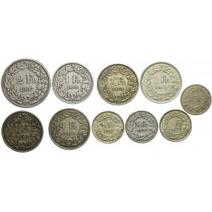 Szwajcaria, Zestaw 9 monet srebrnych + 1 moneta miedziniklowa, ciekawsze roczniki
