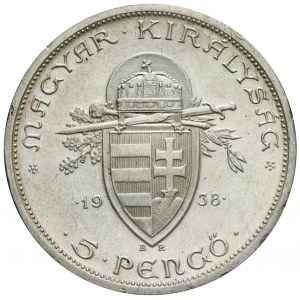 Węgry, 5 pengö 1938, Św. Stefan, Budapeszt