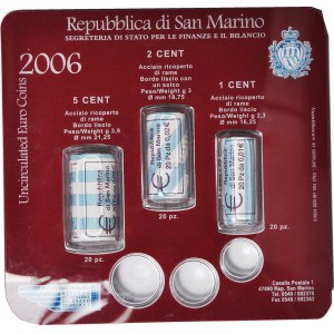 San marino, zestaw po 3 rolki (po 20szt.) 1,2,5 Centów 2006