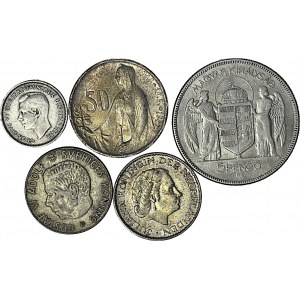 zestaw 5 szt. monety europejskie, srebro