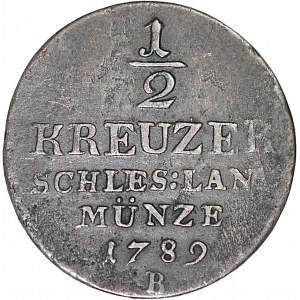R-, Śląsk - Zabór Pruski, Fryderyk Wilhelm II, 1/2 Krajcara 1789 B, Wrocław
