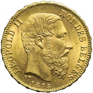 Belgia, Leopold II Koburg, 20 franków 1875, piękne