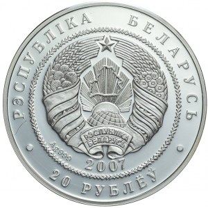 Białoruś, 20 rubli 2007, Wilk, srebro