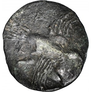 Greece, Olbia, AE71, 5th century BC, Gorgon's head / bird catching dolphin, large 71 mm