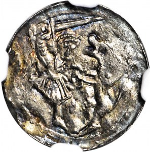 R-, W. II Wygnaniec 1138-1146, Denar Kraków, Książę na OZDOBNYM tronie, VDILZILAS+ zamiast (VLODIZLAVS+)