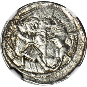 RRR-, W. II l'Esiliato 1138-1146, Denar Cracovia, Principe sul trono, VILAVSS+ invece di (VLODIZLAVS+)