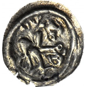 R-, Mieszko III Stary 1173-1202, Gniezno, Brakteat łaciński, Książę na koniu, napis hebrajski, odmienny stylistycznie, R4
