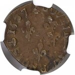 RR-, Walezy, King of Poland, Double tournois 1583, very rare copper in this condition