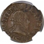 RR-, Walezy, King of Poland, Double tournois 1583, very rare copper in this condition