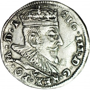 R-, Zygmunt III Waza, Trojak 1590, Wilno, herb Leliwa pod popiersiem