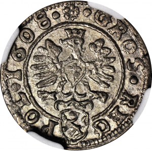 R-, Zygmunt III Waza, Grosz 1608 Kraków, mały orzeł, menniczy