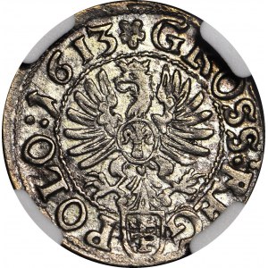RRR-, Zygmunt III Waza, Grosz 1613 Kraków, ODWRÓCONE L w MDL