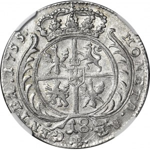 RR-, Naśladownictwo pruskie orta lipskiego Augusta III, 18 krajcarów Wrocław 1755