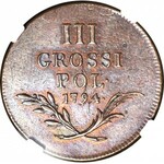 R-, 3 pennies 1794, Galicia and Lodomeria, Kosciuszko Insurrection, beautiful