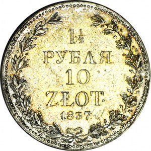 R-, Królestwo Polskie, Mikołaj I, 10 złotych 1837 MW, Warszawa, piękne