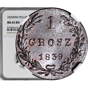 Królestwo Polskie, 1 grosz 1839 MW, mała data, MENNICZY