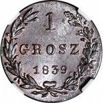 Królestwo Polskie, 1 grosz 1839 MW, mała data, MENNICZY