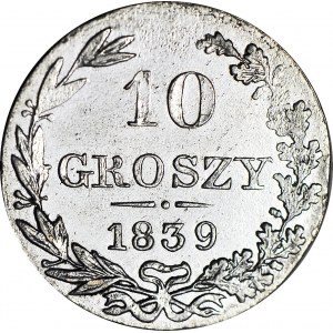 Królestwo Polskie, 10 groszy 1839, rzadki rocznik, nakład 59 tys. szt, MENNICZE