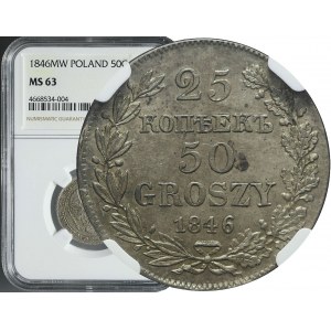 Zabór Rosyjski, 50 groszy = 25 kopiejek, 1846, Warszawa, mennicze