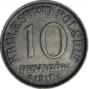 R-, Królestwo Polskie, 10 fenigów 1917 FF, DESTRUKT - double die awersu