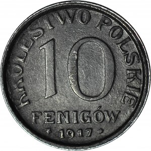 Królestwo Polskie, 10 fenigów 1917, napis blisko obrzeża