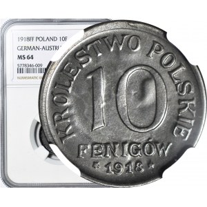 Królestwo Polskie, 10 fenigów 1918, rzadszy rocznik, mennicze