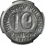 Królestwo Polskie, 10 fenigów 1918, rzadszy rocznik, mennicze
