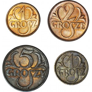 ZESTAW 5 SZT., monety II RP, 1, 2 i 5 groszy
