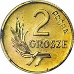 RRR-, 2 grosze 1949, PRÓBA, MOSIĄDZ, nakład 100szt., Z DUCHEM, rzadkość, c.a.
