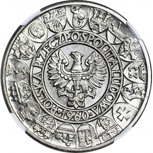 100 złotych 1960, PRÓBA nikiel, Mieszko i Dąbrówka, kratka w tle, napis pod kątem
