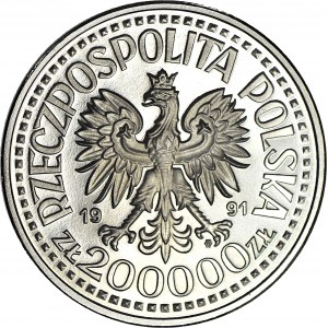 200000 złotych 1991, PRÓBA, nikiel, Jan Paweł II, w tle Matka Boska Częstochowska