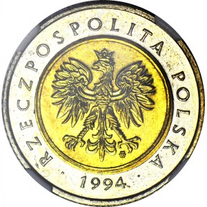 RR-, 5 złotych 1994, DESTRUKT, ODWROTKA, bardzo rzadka w MS
