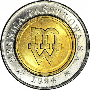 R-, 5 złotych 1994, Warszawa, PRÓBA TŁOCZENIA, mennicze