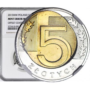 R-, 5 złotych 2015, DESTRUKT - rozlany rdzeń na rewersie