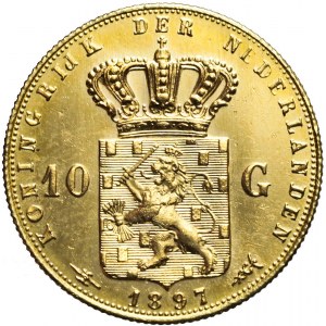 Holandia, 10 guldenów 1897, Wilhelmina, wczesny typ portretu