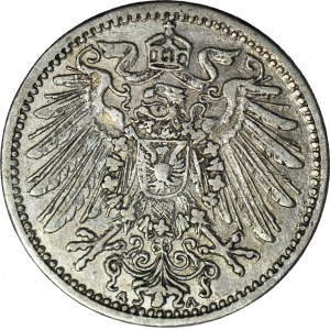 Nemecko, 1 značka 1907 A, dobový falzifikát, striebro, tepané - ručne gravírované pečiatky