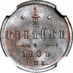 Rosja, Mikołaj II, 1/2 kopiejki 1909 СПБ, Petersburg, mennicze