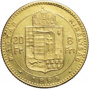 Węgry, Franciszek Józef, 20 franków=8 forintów 1889, Kremnica