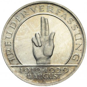 Niemcy, Republika Weimarska, 3 marki 1929, Berlin, Przysięga, Hindenburg, STEMPEL LUSTRZANY