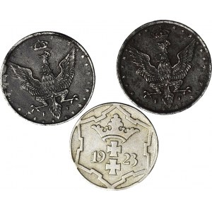 Zestaw 3 monet, 20 Fenigów 1917 i 1918 oraz WMG 10 fenigów 1923