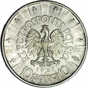 10 złotych 1937, Piłsudski, rzadszy rocznik, menniczy