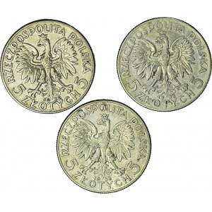 Zestaw 3 szt., 5 złotych Głowa 1932 - 1933