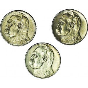 Zestaw 3 szt., 5 złotych Piłsudski, 1934, 1936, 1938