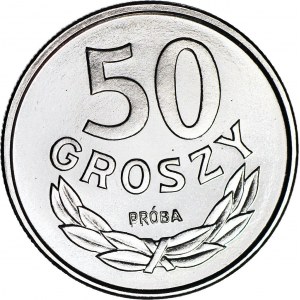 50 groszy 1986, PRÓBA, nikiel, podwójny napis PRÓBA