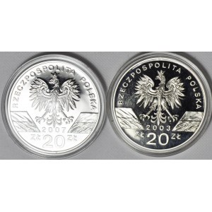 Zestaw 2 szt. 20 złotych 2003 i 2007, Węgorz europejski i Foka szara