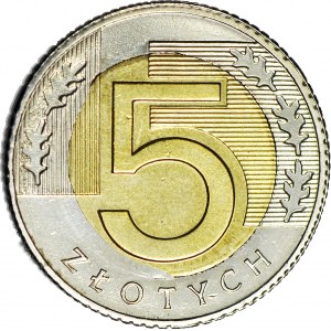 R-, 5 złotych 2016, DESTRUKT - rozlany rdzeń na awersie
