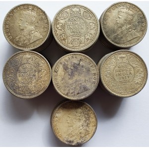 Indie Brytyjskie, Jerzy V, Zestaw 56 monet srebrnych 1 Rupia
