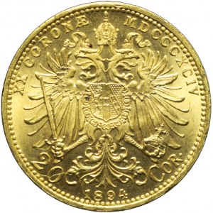 Austria, Franciszek Józef, 20 koron 1894, Wiedeń, piękne