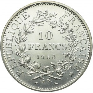 Francja, V Republika, 10 franków 1968, Herkules, piękne