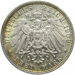 Niemcy, Bawaria, 3 marki 1909 D, Oskar, Monachium